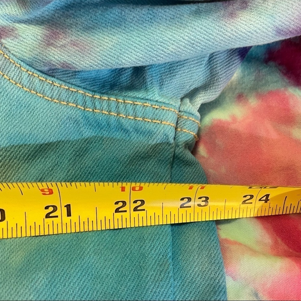 Tie dyed jean jacket distressed blue purple galaxy underwater size L - Picture 10 of 12